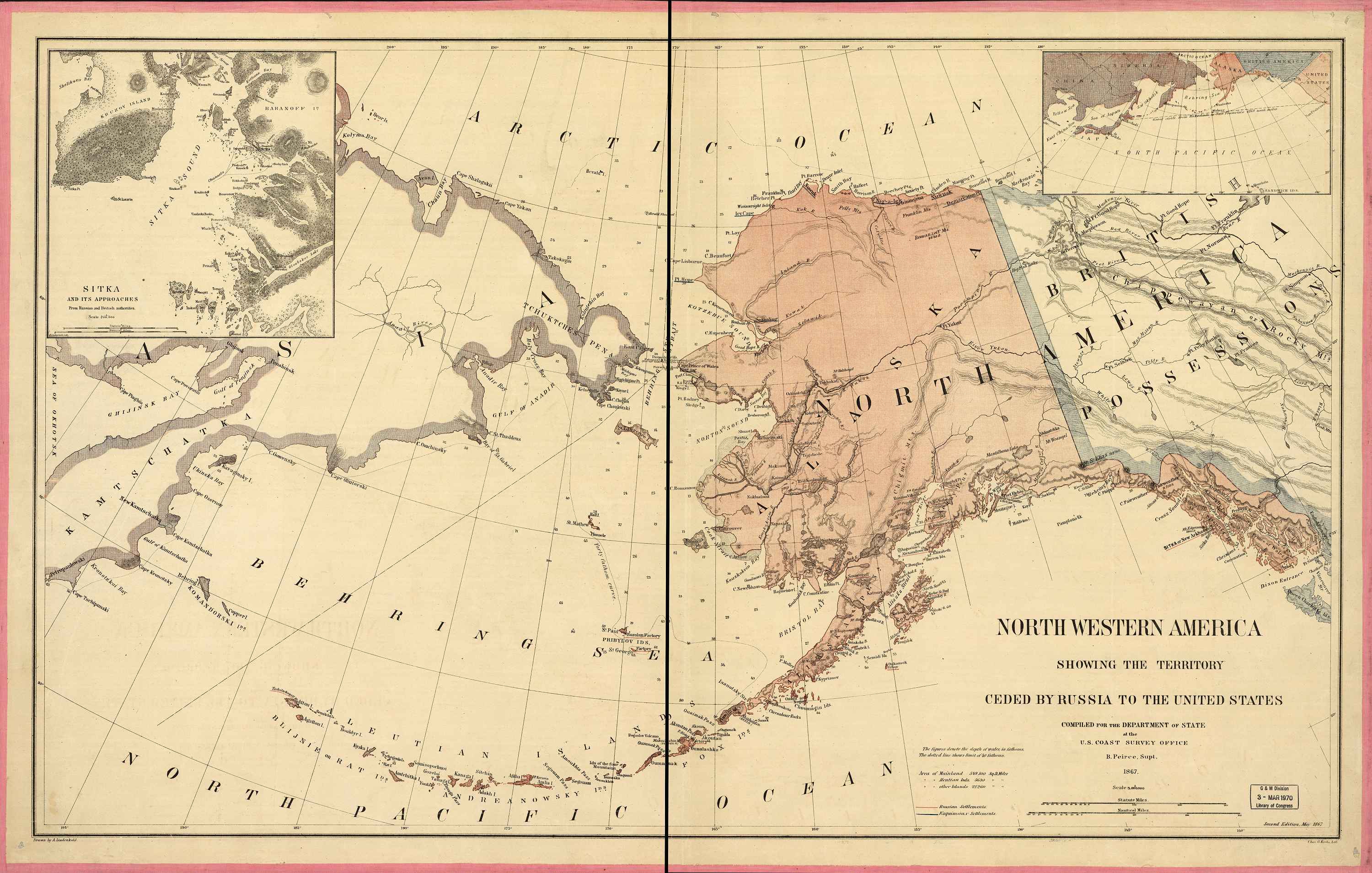 Rusya İmparatorluğu 1867 tarihinde Alaska'yı ABD'ye sattı. (Harita: columbia.edu)