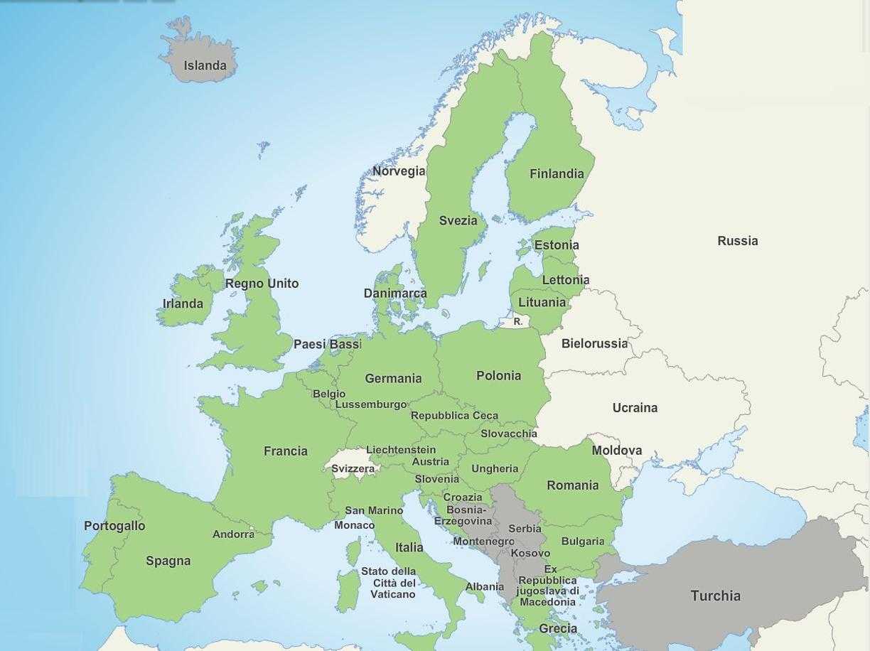 Avrupa Birliği üyesi ülkeler (yeşil)