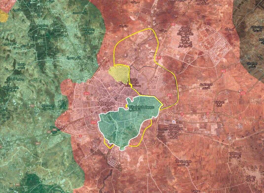 Sarı çizgiler: Rejimin eylül ayında başlattığı Halep operasyonundan 1 Aralık 2016 tarihine kadar olan zaman zarfında muhaliflerin kaybettiği bölgeler