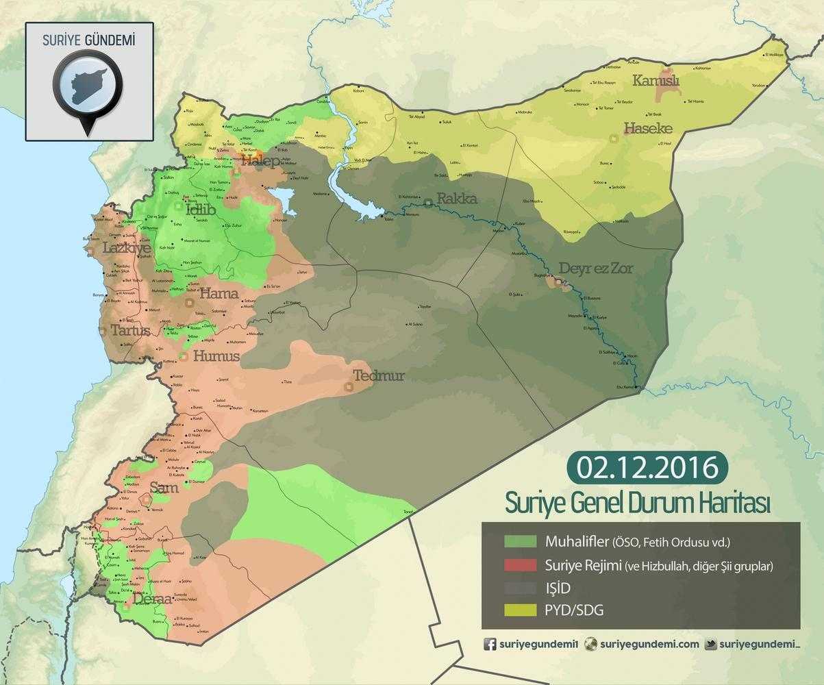 Suriye Son Durum haritası (Aralık 2016)
