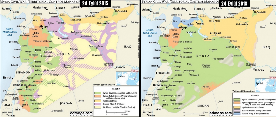 Rusya Öncesi ve Sonrası Suriye Değişim Haritası (2015-2018)