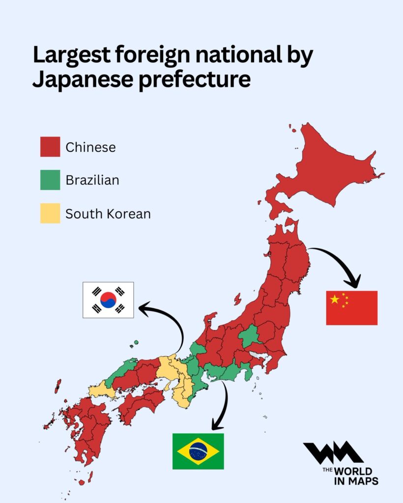 Japonya’da Yaşayan En Büyük 3 Yabancı Nüfus ve Dağılımı (Harita) 