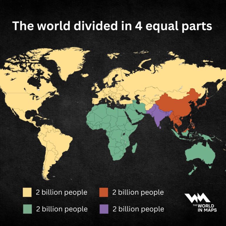 8 Milyarlık Dünya Nüfusunun Dörde Bölünmüş Haritası