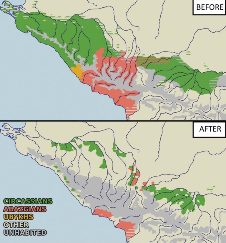 Çerkes Soykırımı Öncesi ve Sonrası Harita